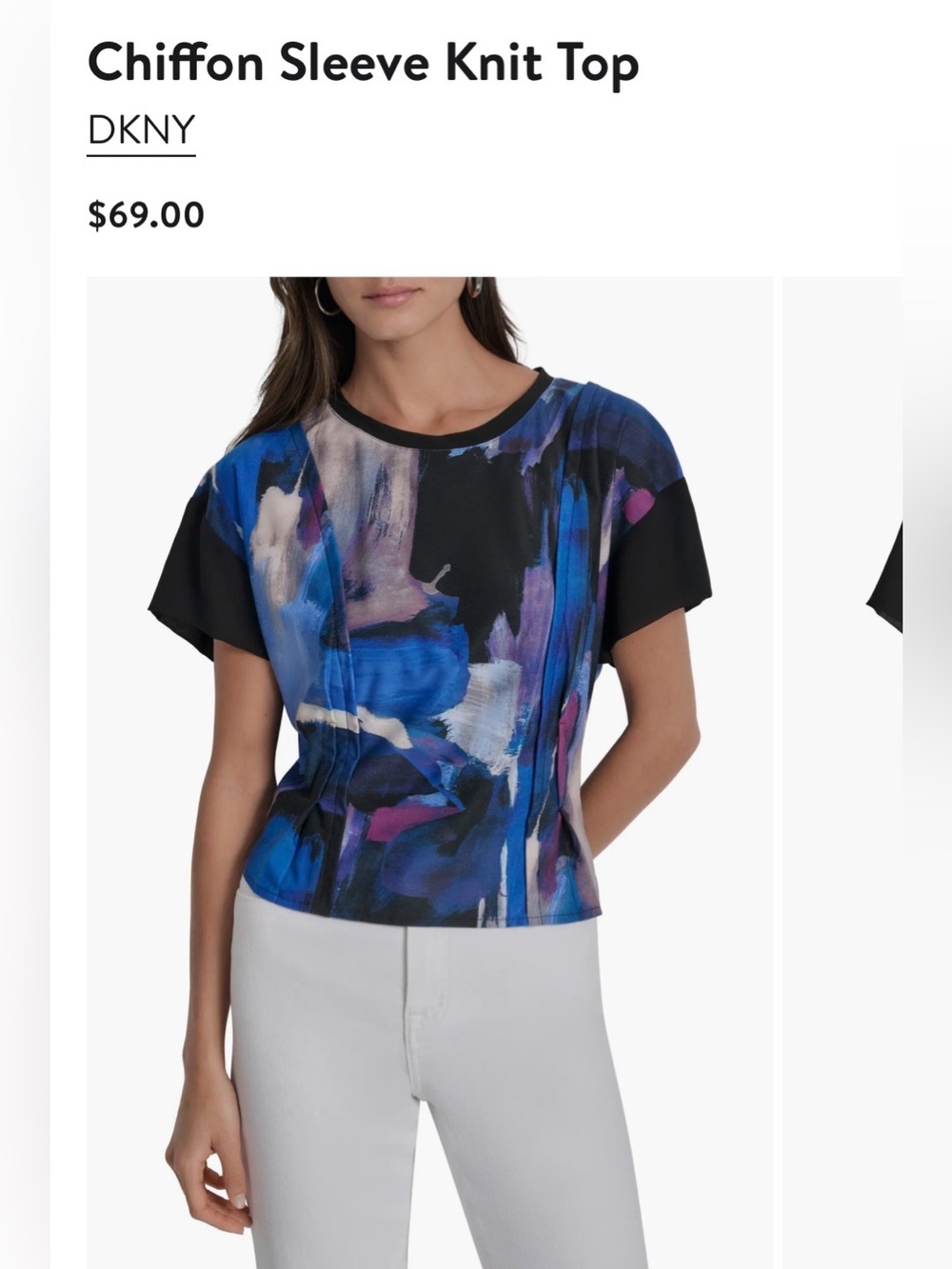 DKNY Chiffon Sleeve Knit Top